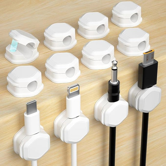 12Pack Magnetic Cable Clips - Cord Holder - Cord Organizer for Desk - Magnetic Cord Organizer, Adhesive Wire Holder Keeper Organizer for Desk, Nightstand, Phone Charger, Computer, Home, Office, Car