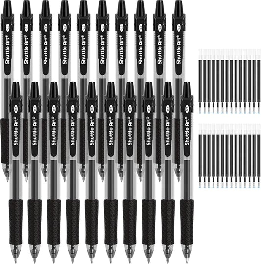 Shuttle Art Black Gel Pens, 48 Pack(20 Pens with 28 Refills) Retractable Medium Point Rollerball Gel Ink Pens Smooth Writing with Comfortable Grip for Office School Home Work