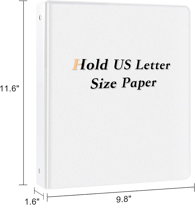 1-inch Round Ring Binder, Standard 3 Ring Binder Fit Letter Size Paper, Presentation View Binders, White,12-Pack
