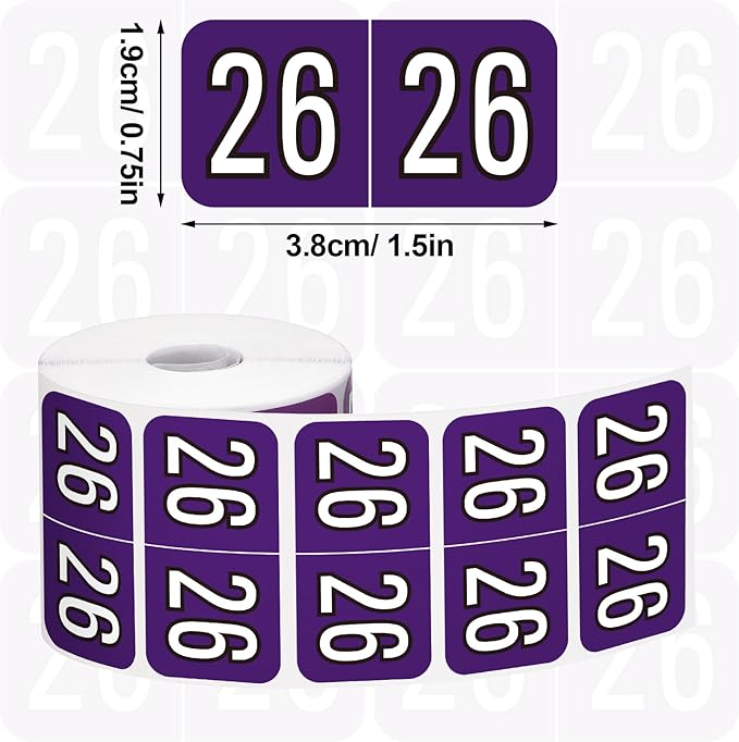 Teling 1000 Pieces 2026 Year Stickers File Folder Year Labels Rectangle Coded Colored Stickers Self Adhesive End Labels Office Supplies, 2 Roll, 3/4" x 1-1/2"(Purple)