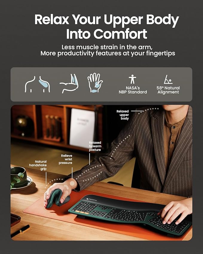 ProtoArc Ergonomic Mouse, EM11 NL Wireless Vertical Mouse, Ergo Mouse with Multi-Device, USB-C Rechargeable Mice for Windows, Mac OS, PC/Notebook/Laptop,Green