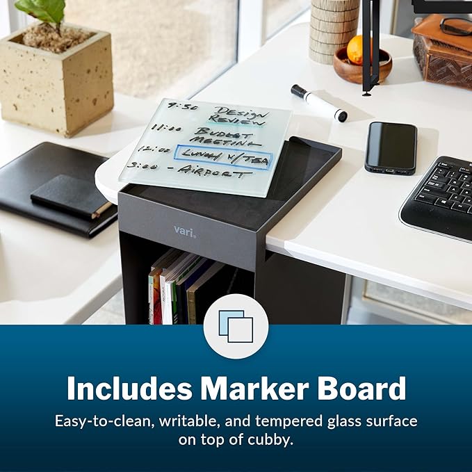 Vari Hanging Desk Cubby - Under Desk Easy Mount Office Organizer & File Storage Holder - Durable Powder-Coated Steel with Writable Glass Marker Board - Ideal Home or Office Accessory - 50 lb Capacity