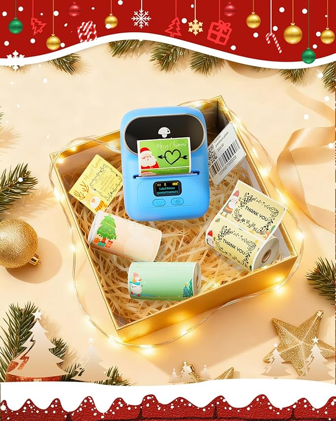 Phomemo Label Maker with 3 Labels- M110 Portable Bluetooth Label Maker Machine for Small Business, Barcode, Address, Logo, Clothing, Jerwery, Compatible with iOS & Android, Blue