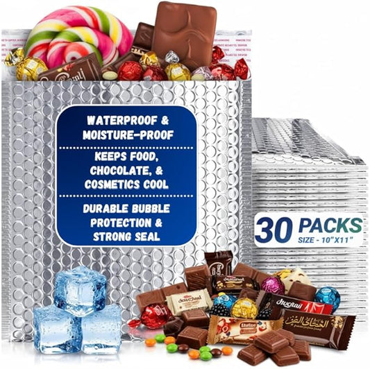 Waterproof Thermal Bubble Mailers 10x11 Inch (30 Pack) – Insulated Shipping Envelopes for Food, Cold Items & Meal Prep – Styrofoam Alternative – Insulated Bubble Bags