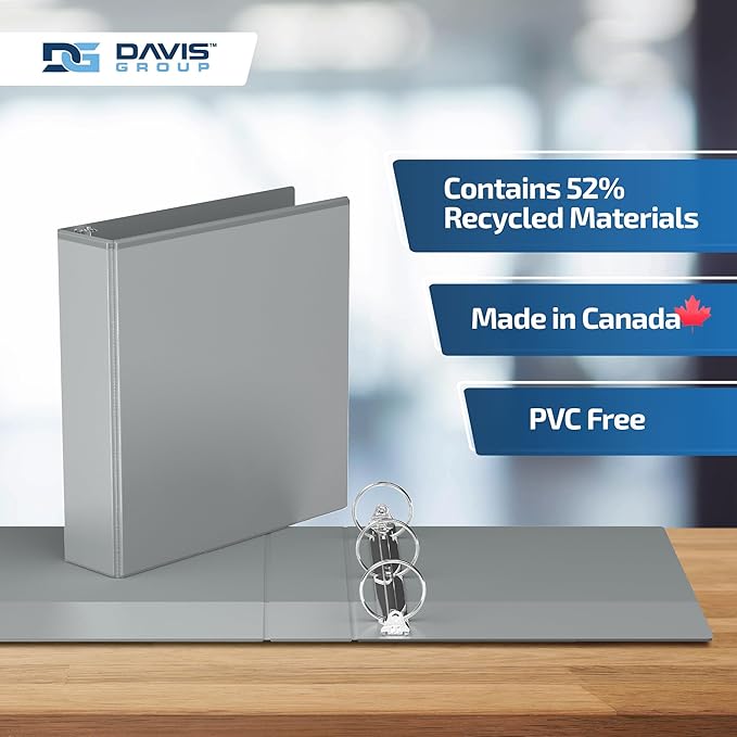 Easyview Premium 3-Ring Binders with Clear-View Covers and Round Rings, Binders for School or Office, 2 Inch, Pack of 6, Gray