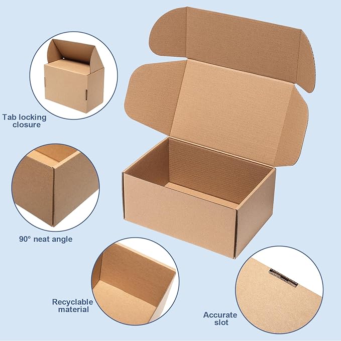 Shipping Boxes 9x6x4 inches 25 Pack Kraft Corrugated Cardboard Box Mailing for Small Business, Brown Medium Literature Mailer Packaging Supplies