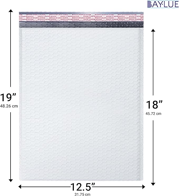 White 12.5x19.5 Inch Large Poly Bubble Mailers #6 | Padded Envelopes with Self Seal | Air Lined Cushioned Bubble Mailer | Usable Size 12.5x15 | 50 Pack Bulk | Lightweight shipping Bags