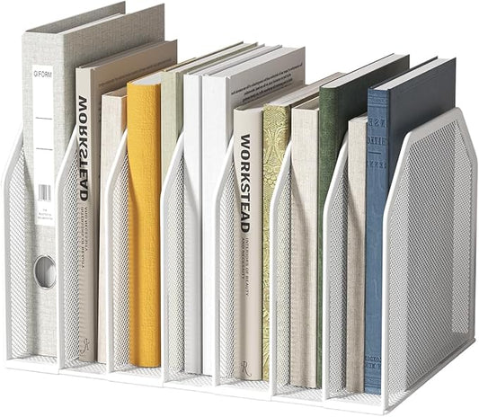 Metal 7 Section File Folder Organizer for Desk | Vertical Office File Holder | Heavy-Duty Mesh Document Sorter for Books, Binders, Laptops | Desk Organizer,7 Sections White