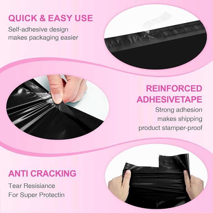 Metronic Poly mailers 12x15.5'' 500pcs with 4x6 Thermal Labels 500 Labels Bulk, Strong Adhensive Shipping Bags for Clothing,Waterproof Shipping Envelopes Mailing Bags for Small Business,Black