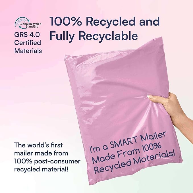 100 Count, 12x15.5 inch 100% Recycled Poly Mailers Eco Friendly Packaging Envelopes Supplies Mailing Bags 2.5 Mil Thick - SMART Mailer