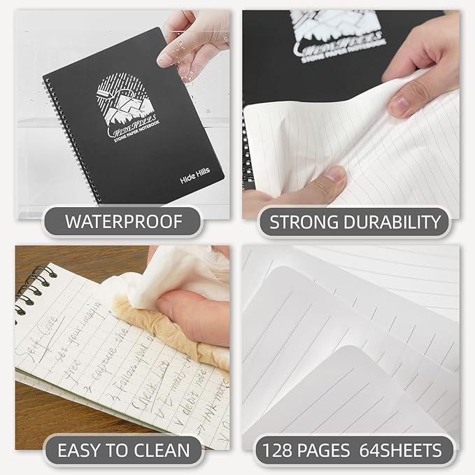 8.5x11 Inch Waterproof Notebook, Write in the Rain Notebook - Reusable Waterproof Spiral Notepad for Study Notes, Outdoor Hiking, Travel Logs, and Lab Data Logging, Spiral Bound Stone Paper
