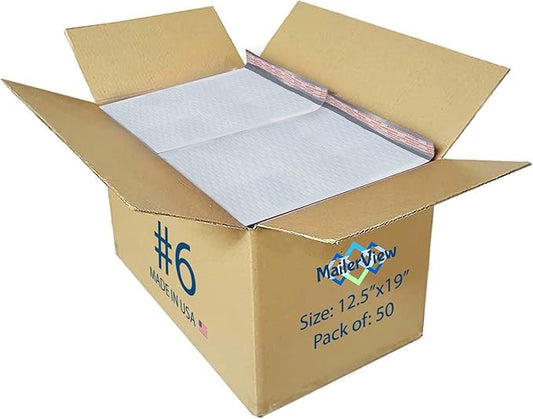 White 12.5x19.5 Inch Large Poly Bubble Mailers #6 | Padded Envelopes with Self Seal | Air Lined Cushioned Bubble Mailer | Usable Size 12.5x19 | 50 Pack Bulk | Lightweight shipping Bags | Made in USA