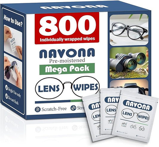 800 Count Lens Wipes for Eyeglasses – Pre-Moistened, Individually Wrapped Eyeglass Cleaning Wipes – Scratch-Free, Streak-Free Glasses Cleaner Wipes for Sunglasses & Camera Lens – Bulk Pack