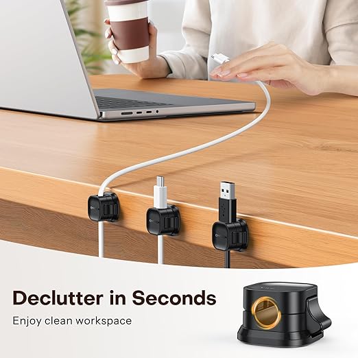 6Pack Cord Organizer, [1s Lock Dual Spring] Adhesive Cable Clips - OMOTON Cable Holder Wire Clips, Under Desk Cable Management, Phone Charger Cord Holder for Nightstand, Office Accessories