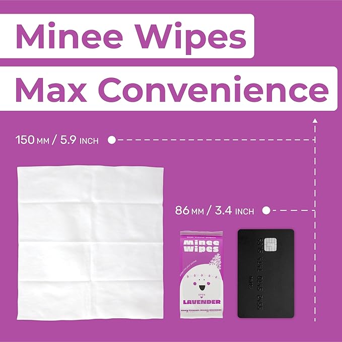 Impossibly Compact Travel Wipes - 99.5% Water - Safe for Sensitive Skin & Hypoallergenic, Resealable, Thick & Durable - For Adults, Kids & Baby Care - Lavander, 10 Pack Total 60 Wipes