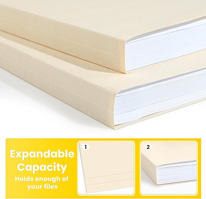 SUNEE File Folders, 120 Pack Manilla Folders 8.5 x 11, 1/3 Cut Tab for Easy Labeling and Organization, Durable Standard Paper for Home, Office, School Filing