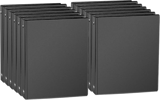 1-inch Round Ring Binder, Standard 3 Ring Binder Fit Letter Size Paper, Presentation View Binders, Black,12-Pack