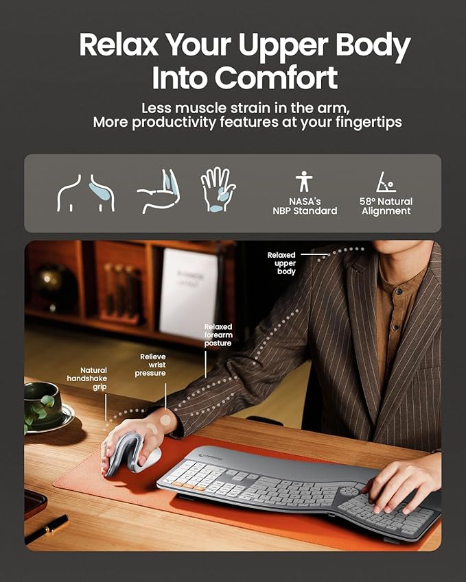 ProtoArc Ergonomic Mouse, EM11 NL Wireless Vertical Mouse, Ergo Mouse with Multi-Device, USB-C Rechargeable Mice for Windows, Mac OS, PC/Notebook/Laptop,White