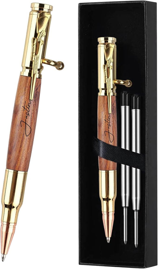 Personalized Bolt Action Pen, Free Engraved Wood Metal Ballpoint Pen with 2 Refills, Customized Pen with Name, Custom Gift for Birthday, Father's Day, Christmas