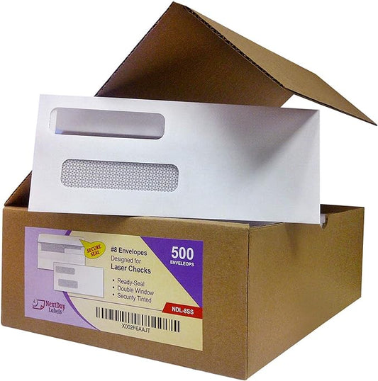 NextDayLabels - Box of 500# 8 Self Seal Double Window Security Check Envelopes