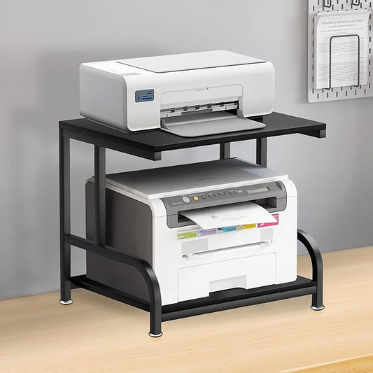 bealy 2-Tier Printer Desk Stand, Desktop Printer Stand Organizer, 3DPrinter Stand for Desk, Printer Shelf Desk Organization for Home,Office,Fax Machine,Scanner,17.3”D x 11.8”W x 15.7”H,Black