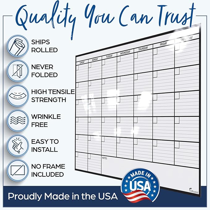 (2 PK) Large Dry Erase Calendar for Wall, 24x36, Large Wall Calendar Dry Erase, Big White Board for Office, Home & School, Giant Erasable Whiteboard, Jumbo Monthly Undated Reusable White Board Planner