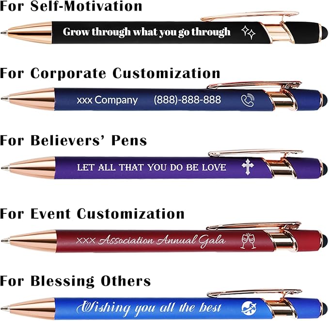Custom Pens Personalized Bulk with Multiple Colors,Double-Sided Customized Pens with Text,Logo & Stylus,Fine Point Smooth Writing Engraved Mental,Ideal for Business Promotions,Students,Christian
