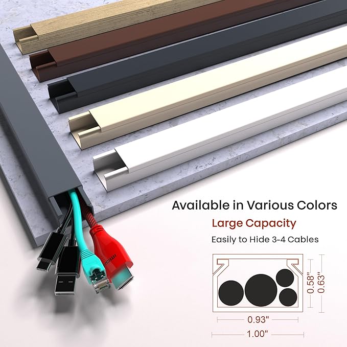 Grey Cable Cover Cord Hider - 157in Wire Hider on Wall Mounted, Grey Cord Cover Kit for Wall Mounted TV, Hide Wires Along Wall, Decorative Cable Raceway, Electrical Cable Concealer, Gray Cable Channel