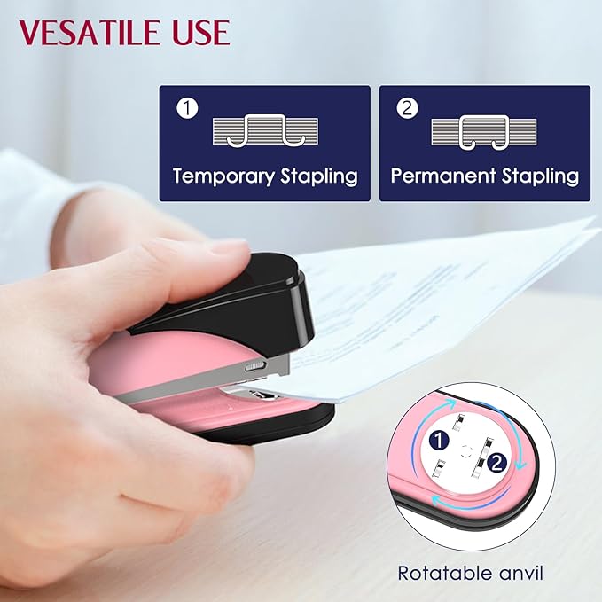 Metal Stapler Heavy Duty 50 Sheet Capacity with 1750 Staples and Staple Remover, Full Strip Staplers for Desk, No Jam, Non-Slip for Office & Classroom, Pink