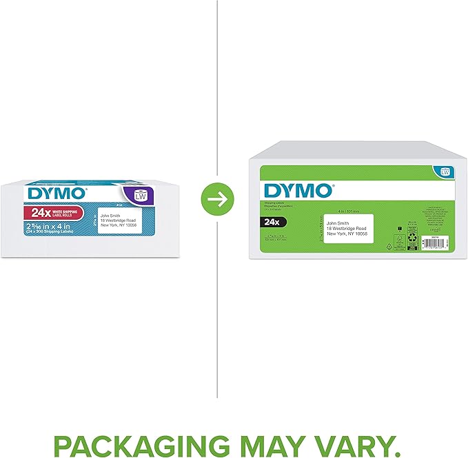DYMO Authentic LW Standard Shipping Labels for LabelWriter Label Printers, White, 2-5/16" x 4", 24 Rolls of 300 (7200 Total)