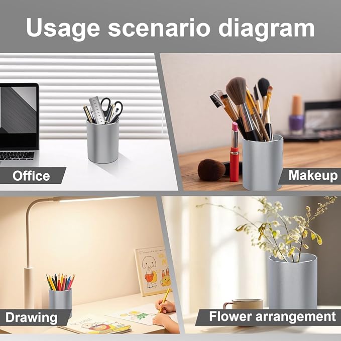 Metal Pen Holder Aluminum Pencil Holder Desktop Organizer Black for Office, School, Home 3.15 x 3.15 x 3.94 Inches-Silver