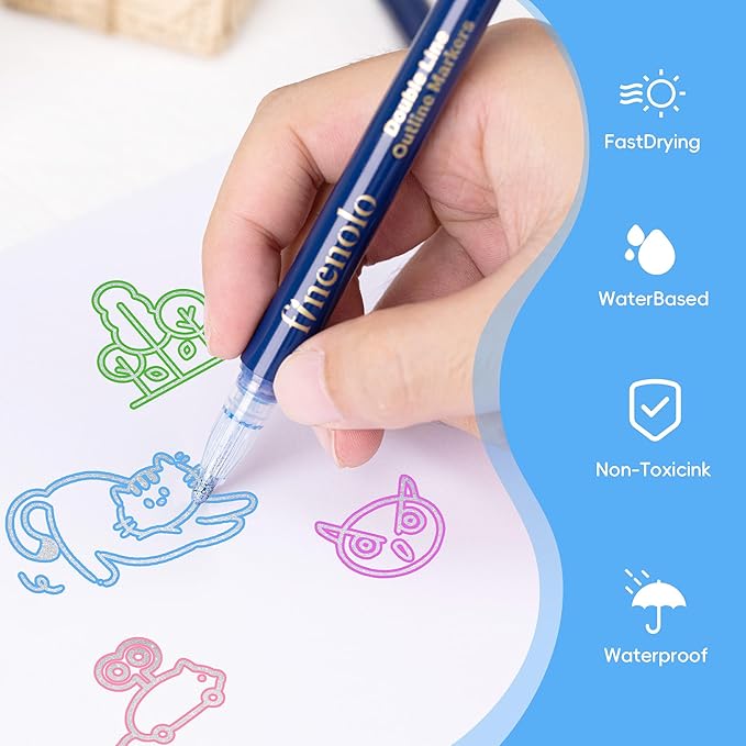 36 Colors Double Line Outline Markers, Shimmer Outline Marker Pen Set with Metallic & Glitter Effects, Self-Outline Shimmer Markers for Card Making, DIY Art, and Doodling – Perfect for Kids & Adults