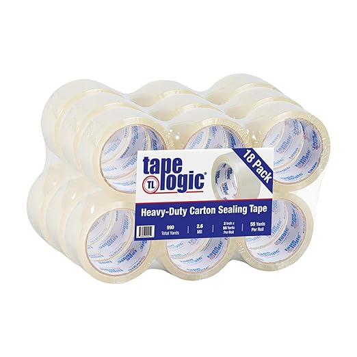 Tape Logic 2" x 55 yds Acrylic Packing Tape 2.6 Mil, Clear (18-Pack) Heavy Duty Packing Tape Rolls for Sealing Boxes at Home, Warehouse, & Office, Supplies for Packaging, Shipping, Moving