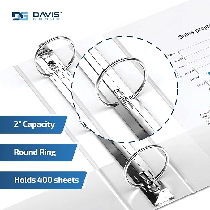 Easyview Premium 2-Inch Binders with Clear-View Covers, 3-Ring Binders for School, Office, or Home, Colored Binder Notebooks, Pack of 12, Round Ring, White