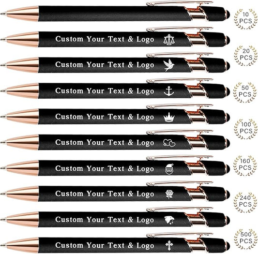 Custom Pens Personalized Bulk with Multiple Colors,Double-Sided Customized Pens with Text,Logo & Stylus,Fine Point Smooth Writing Engraved Mental,Ideal for Business Promotions,Students,Christian