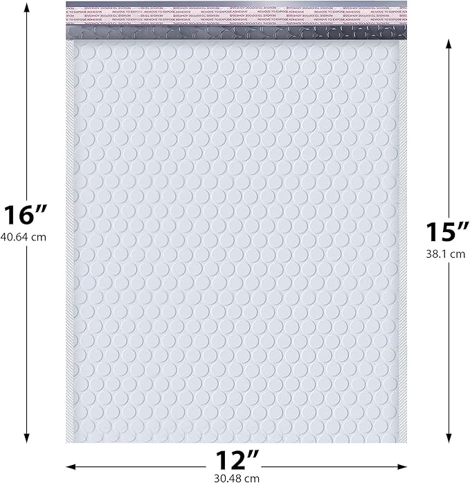 White Large Poly Bubble Mailers 12x15 inch | Self Seal Padded Envelopes Cushioned Bubble Mailer | Usable Size 12x15 | WaterProof | Lightweight mailing Shipping Bags | 50 Pack Bulk | USA Made