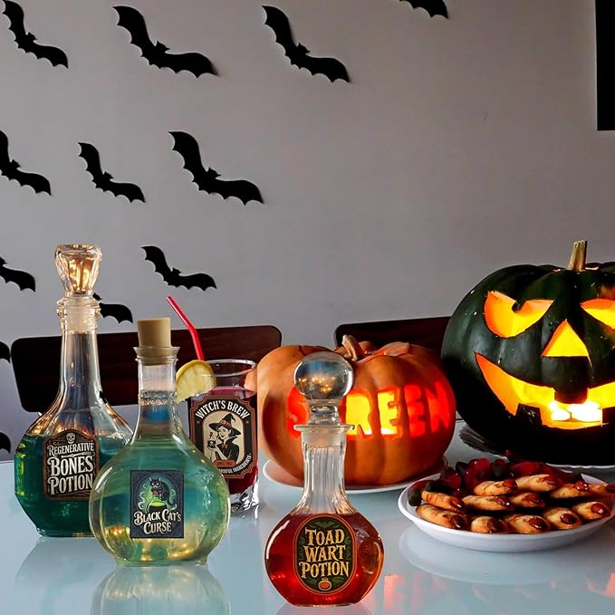 PARTH IMPEX Apothecary Bottle Labels - 116 Pcs Vintage Halloween Potion Bottles Decor Creepy Poison Stickers for Jars Party Supplies Witchy Gothic Voodoo Decorations Waterproof Vinyl Sticker