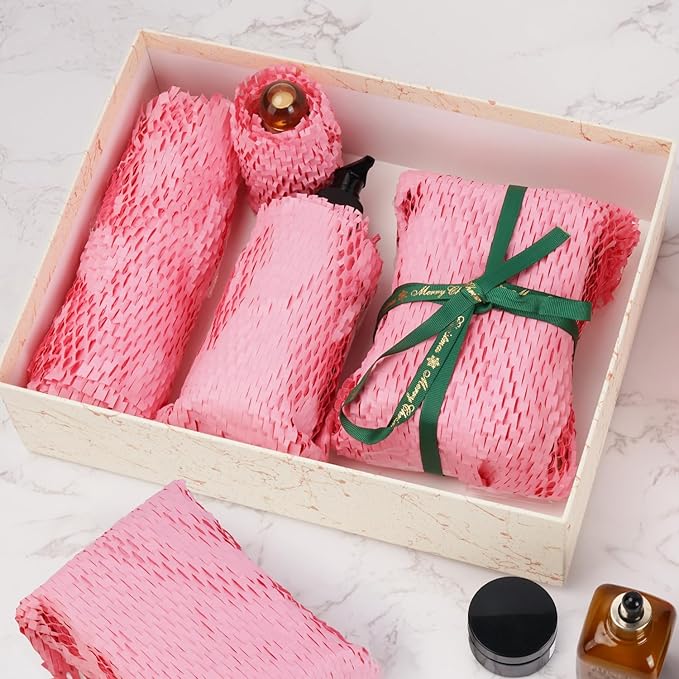 Honeycomb Packing Paper, 12" x 200' Packing Paper Substitute Alternative for Bubble Cushioning Wrap for Moving Shipping Packaging, Recyclable Moving Supplies Bubble Packing Wrap Roll-Pink