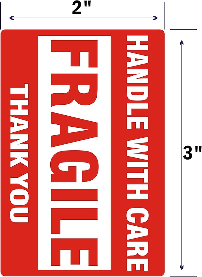 [4 Rolls, 2000 Labels] 2" x 3" Fragile Stickers Handle with Care Warning Packing/Shipping Labels - Permanent Adhesive (Pack of 2)