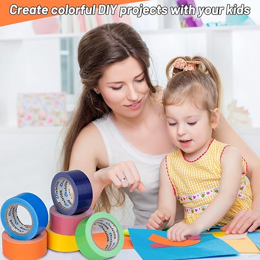 6 Pack Rainbow Colored Duct Tape Bulk, 2 Inch x 180 Yards Heavy Duty Color Duct Tape Rolls, No Residue,Waterproof & Tear by Hand,Great for Packaging, Arts & Crafts and DIY Projects