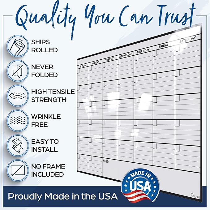 (2 PK) Small Dry Erase Calendar for Wall, 17x26, Small Wall Calendar Dry Erase, White Board for Office, Home & School, Erasable Whiteboard, Monthly Undated Reusable White Board Planner