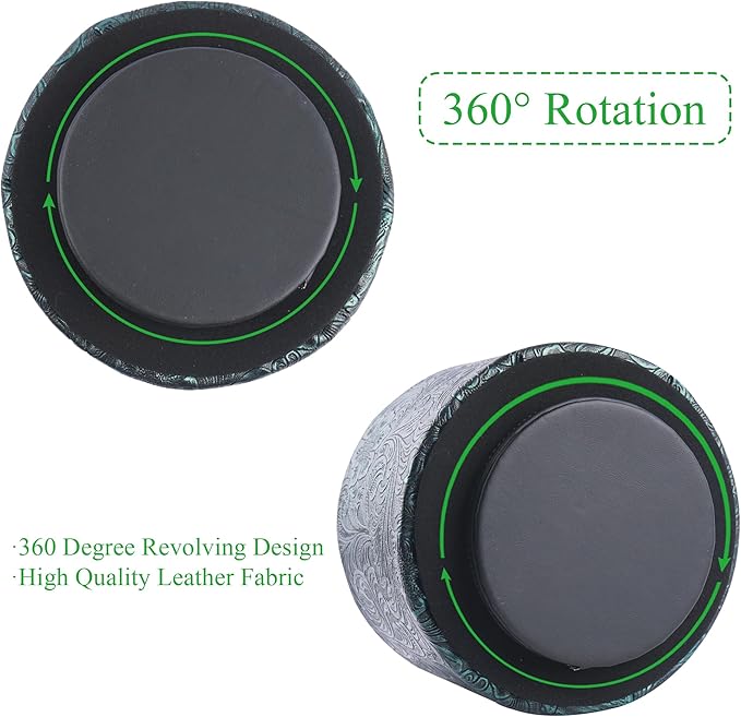 lizimandu Round Leather Art Supply Organizer,Remote Control Holder,360 Degree Spinning,Multi-Functional Pencil Holder,4 Compartments Desktop Stationary Organizer(1-Carved Metal Green3)