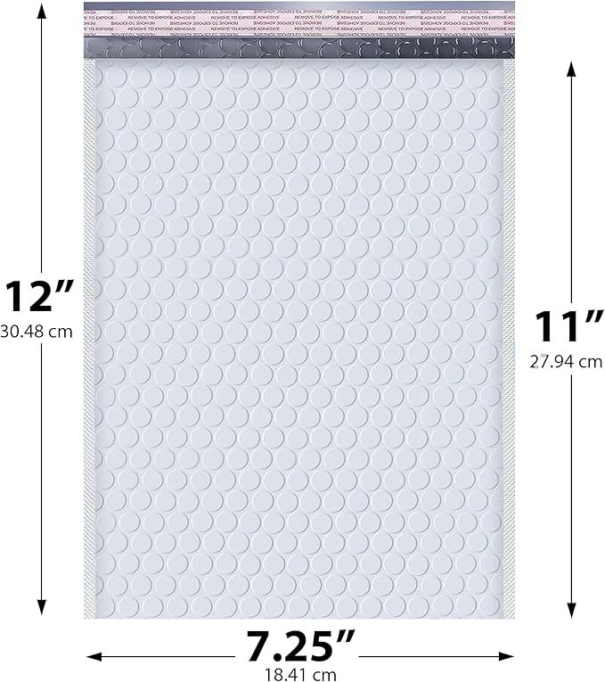 White Poly Bubble Mailers 7.25x12 inch #1 | Self Seal Padded Envelopes | Cushioned Bubble Mailer | Usable Size 7.25x11 | WaterProof | Lightweight mailing Shipping Bags | 200 Pack Bulk | Made in USA