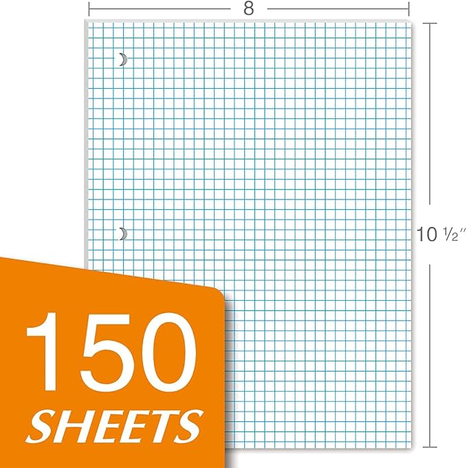 KAISA Graph Paper Filler Paper, 8"x10.5" 4x4 Graph/Quad Rule Filler Paper 3-Hole Punched 1/4inch Grid Paper Loose-Leaf Paper for 3-Ring Binders,150sheet/pack, 3pack F15001Q