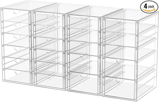 Desk Organizers And Accessories With 22 Drawers, 4 Pack Office Desktop Drawers, Plastic Makeup Organizer Containers Bins With Drawers Desk Organization, Bathroom Organizers Storage Case Box Cube