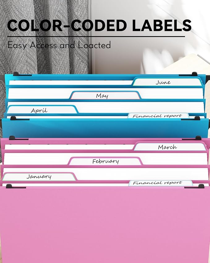 Ansook Plastic Large Capacity Hanging File Folders Letter Size,Heavy Duty 4" Expandable File Folder with Movable Dividers,6 Pack File Cabinet Folders with Tabs,Hanging Folder Organizer for Home Office