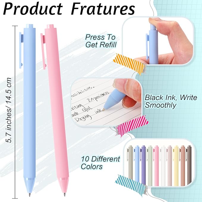 Crtiin 50 Pcs Gel Ink Pens Bulk, Black Ink 0.5mm Fine Point Retractable Pen Smooth Writing Office School Supplies for Teacher Server Operation Christmas Charity Donation Thanksgiving (Pastel Colors)