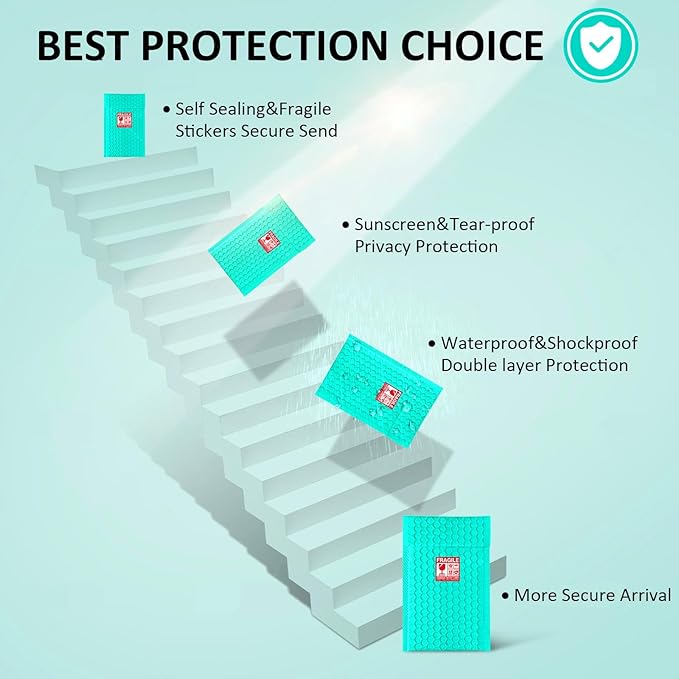 Bubble Mailers 8x12'' 100 Pack and 24PCS Fragile Stickers Teal Thick Waterproof Padded Poly Envelopes Bubble Wrap Mailers Self Seal Shipping Bags for Mailing Small Business Homes Envelope Mailers #2