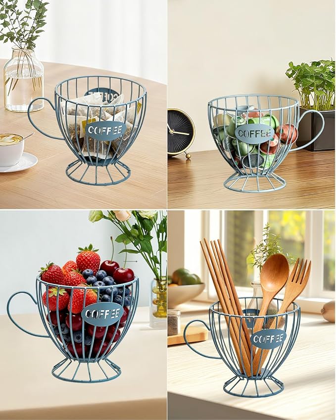 Coffee Pod Holder Large Capacity Coffee Pod Organizer Cup Shape Metal Kitchen Countertop Organizer for Home Office Blue