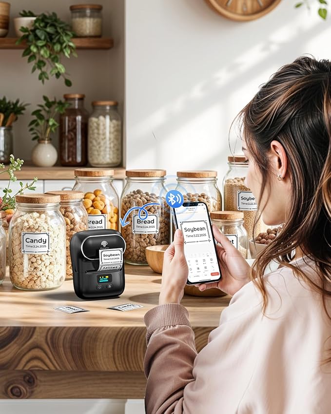 Phomemo Label Maker - M110 Address Label Printer Bluetooth Thermal Printer for Business, Office, School, Home-use, Barcode, Logo, Clothing Labels, with 3 Label Roll, Black
